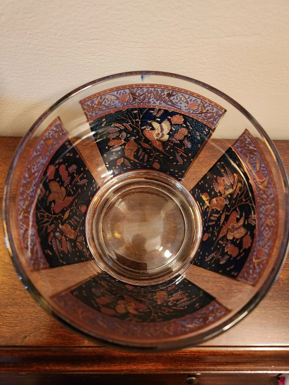 Vintage 1970s Houze Art Glass Pheasant Ice Bucket, Blue Gold Purple Cranberry 6